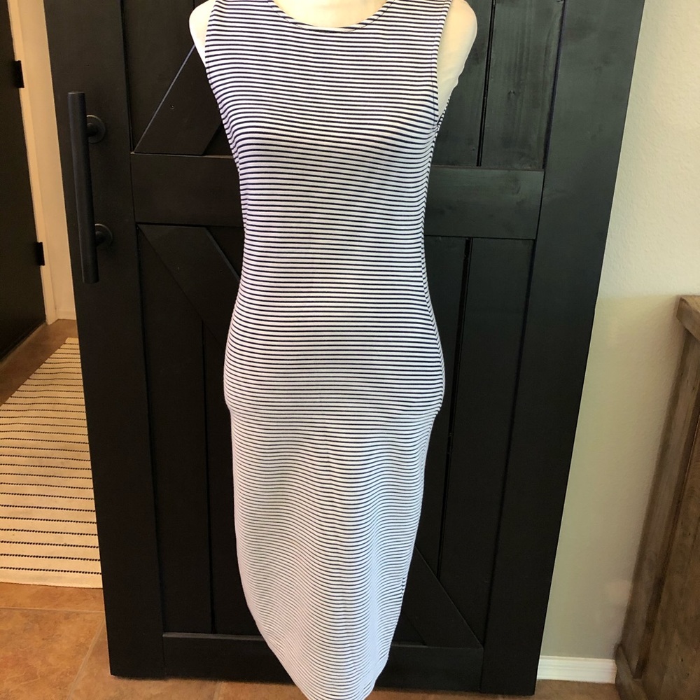 White and Navy striped Dress